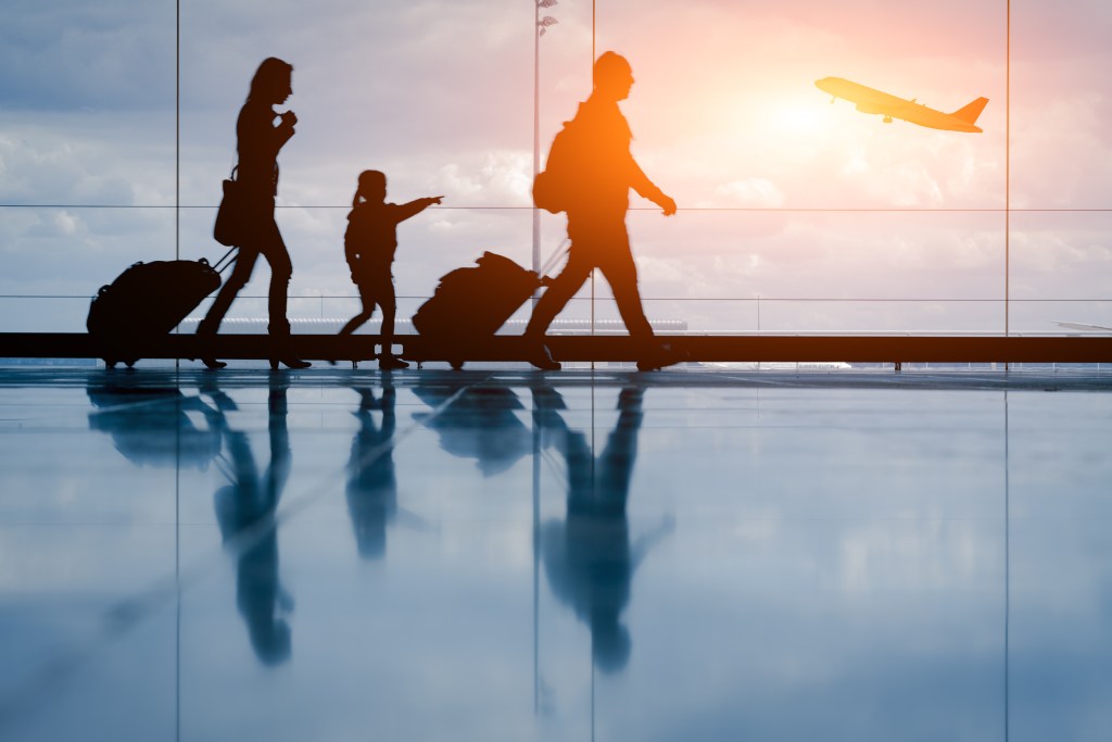 Family traveling through an airport